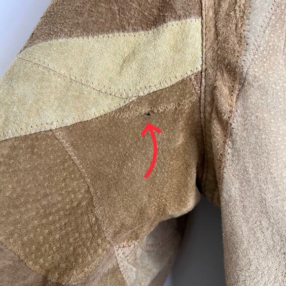 Retro Patchwork Leather Jacket Faux Sherpa Lined Medium - Picture 12 of 14